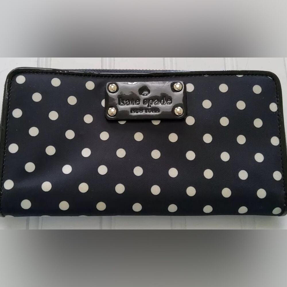 Kate Spade New York Polka Dot Zip Around Wallet Black White. EUC. See Video